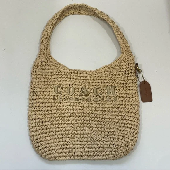 Coach Natural Straw Crochet Tote Bag - Picture 1 of 4